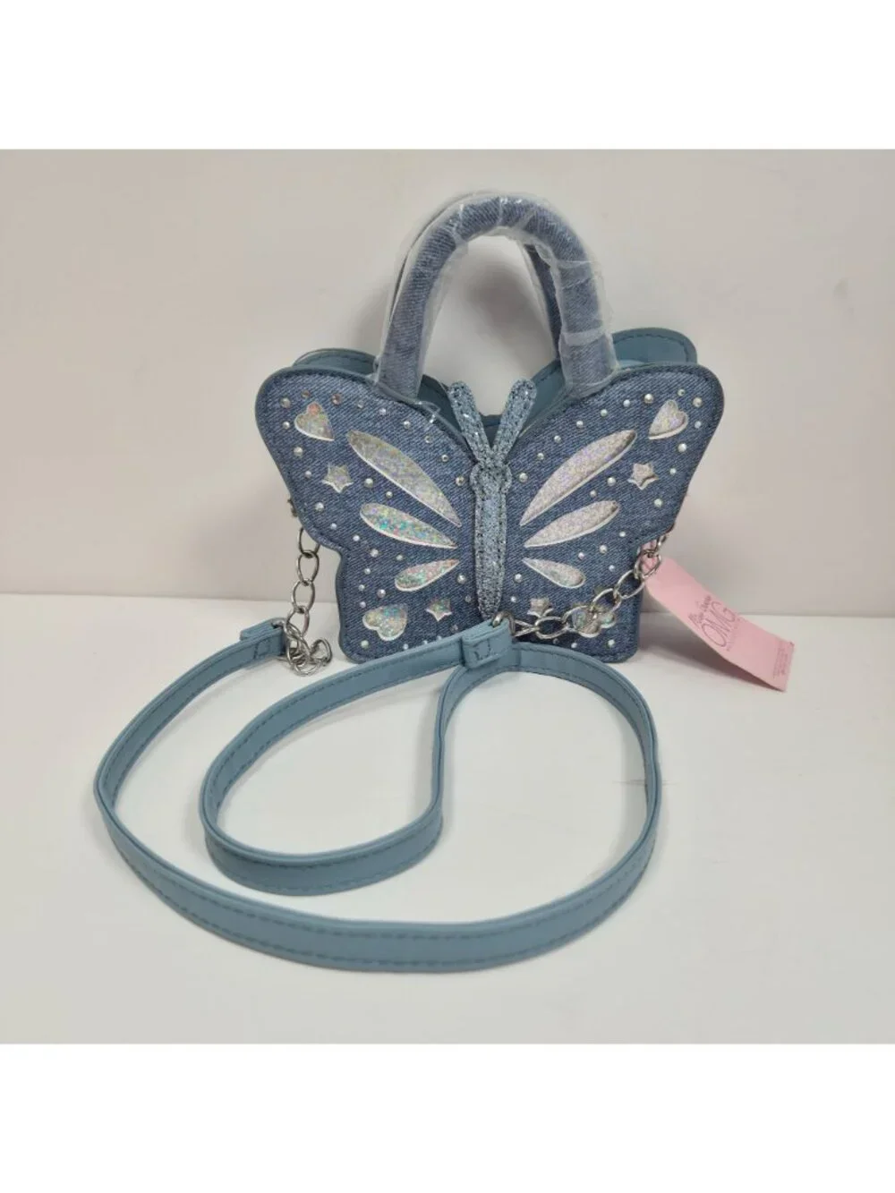 Miss Gwen OMG Accessories Butterfly-Shaped Denim Mini Crossbody Bag NEW